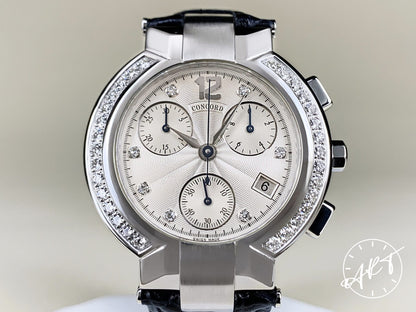 Concord La Scala Chrono Diamond Bezel Silver Diamond Dial SS Quartz Watch