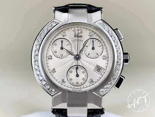 Concord La Scala Chrono Diamond Bezel Silver Diamond Dial SS Quartz Watch