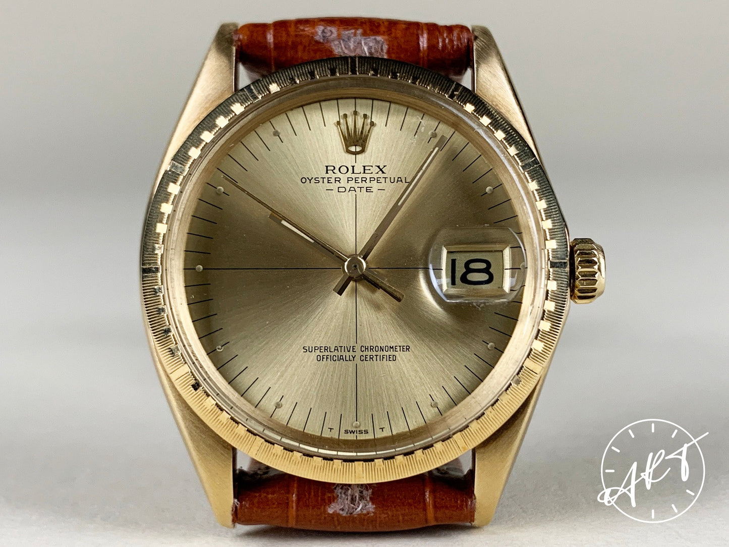 Vintage 1972 Rolex Oyster Perpetual Date Gold Dial “Zephyr” 14K Gold Watch 1512