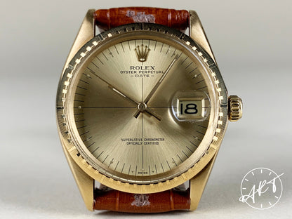 Vintage 1972 Rolex Oyster Perpetual Date Gold Dial “Zephyr” 14K Gold Watch 1512