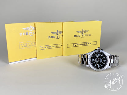 Breitling SuperOcean Black Dial SS Auto Diver Watch A17360 w/ Paper & Manual