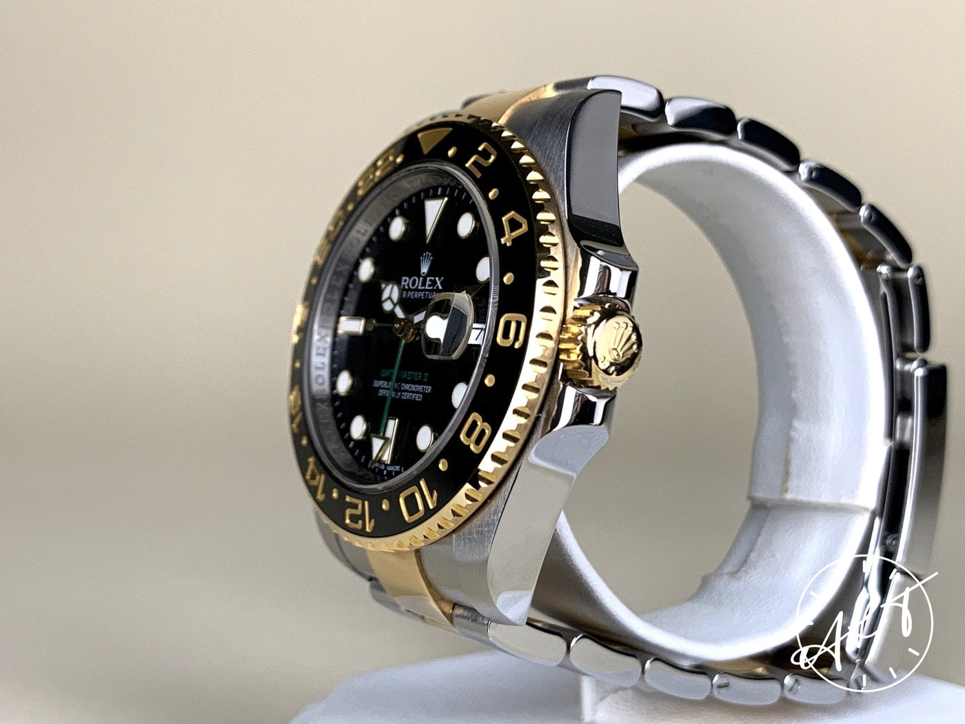 2013 Rolex GMT-Master II Gold Bezel Black Dial 18K Gold & SS Watch 116713LN BP