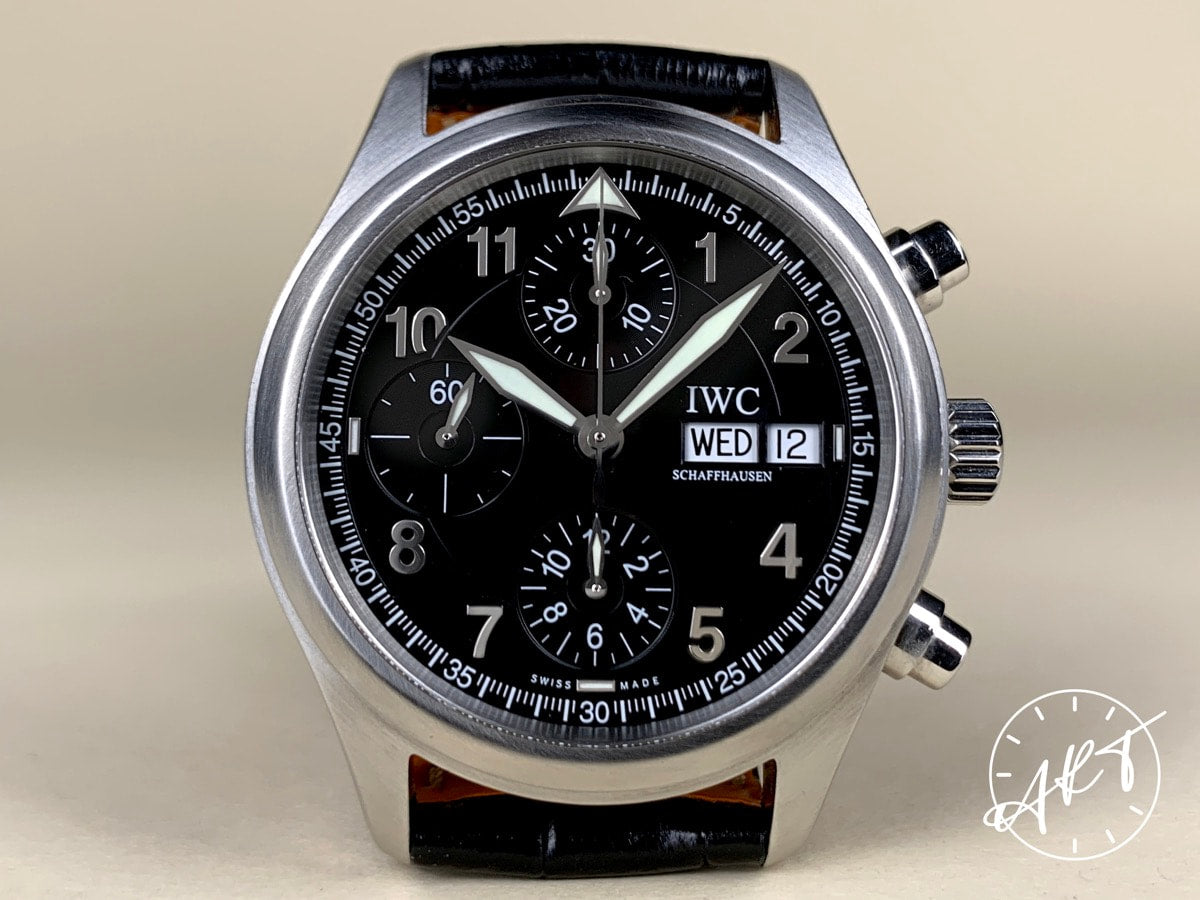 IWC Pilot's Spitfire Chronograph Black Dial SS Auto Watch IW370618 w/ Paper