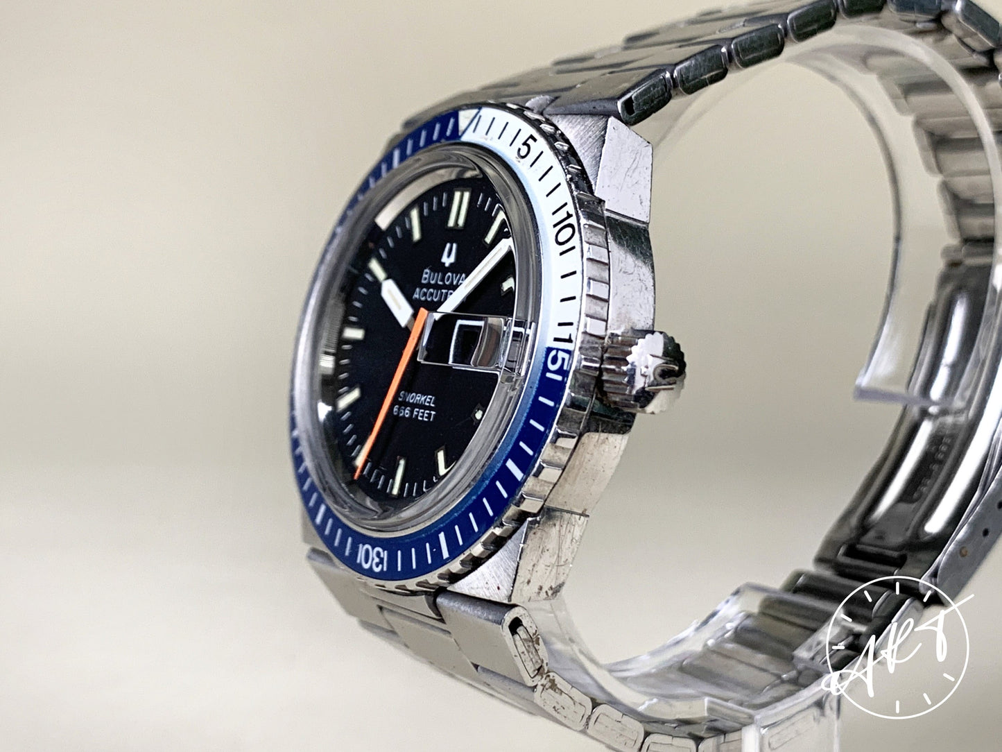 1970s Accutron Snorkel Blue/White Bezel Black Dial Tuning Fork Euro Edition Watch