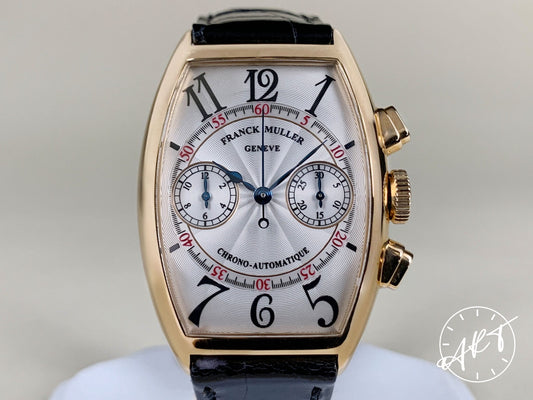 Franck Muller Cintrée Curvex Chrono Silver Dial 18K RG Watch 5850 CC A w/ Box