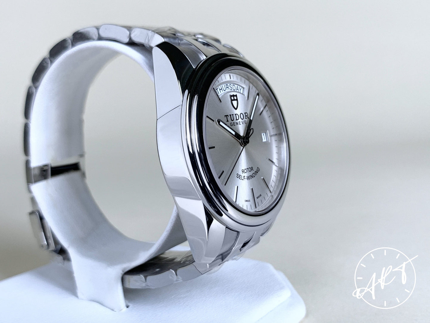 Tudor Glamour Day-Date Silver Dial Stainless Steel Automatic Watch 56000 w/ Box