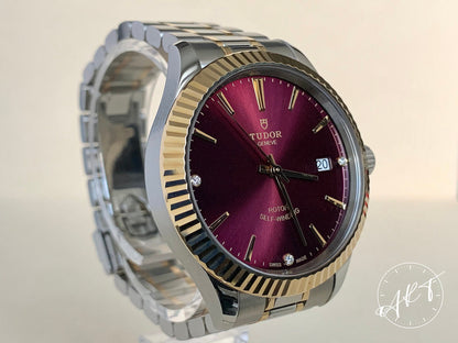 NEW Tudor Classic Date Bordeaux Dial Two-Tone 18K Gold & SS Watch 12513 w/ Paper
