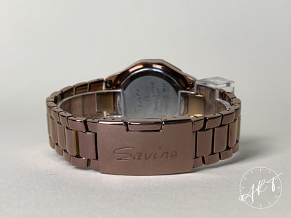 Savina Rhine Stone Chronograph Mother of Pearl Dial SS Quartz Watch w/ B&P