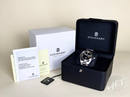 Steinhart Ocean Vintage GMT Black Dial Stainless Steel Auto Diver Watch w/ B&P