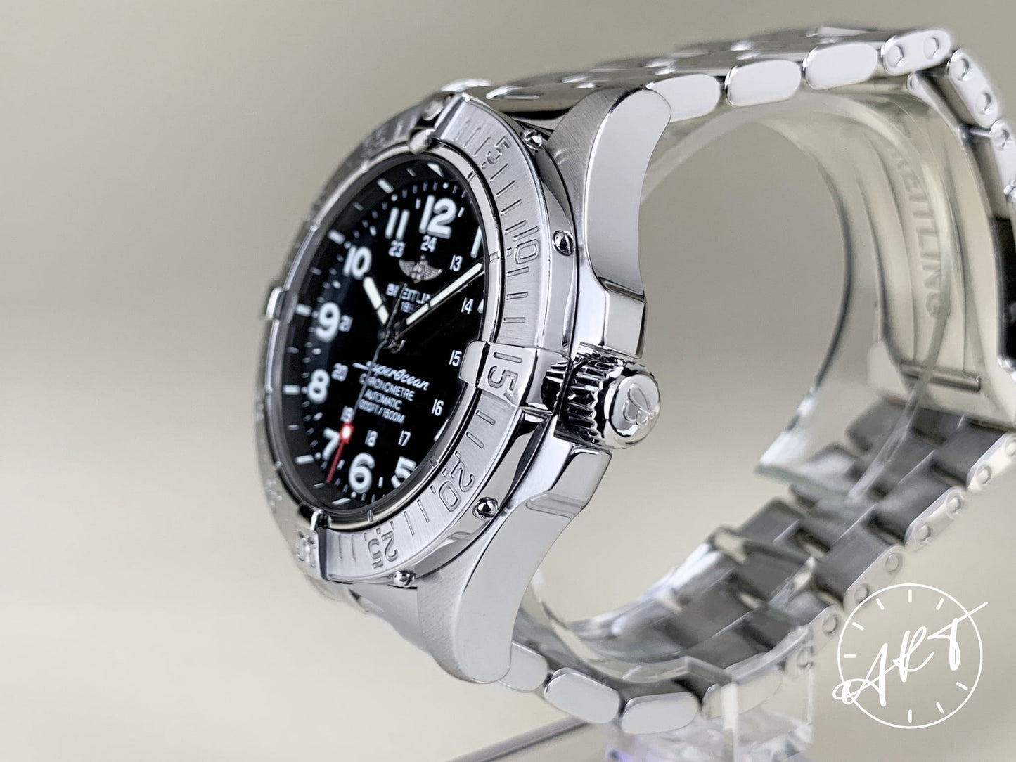 Breitling SuperOcean Black Dial SS Auto Diver Watch A17360 w/ Paper & Manual