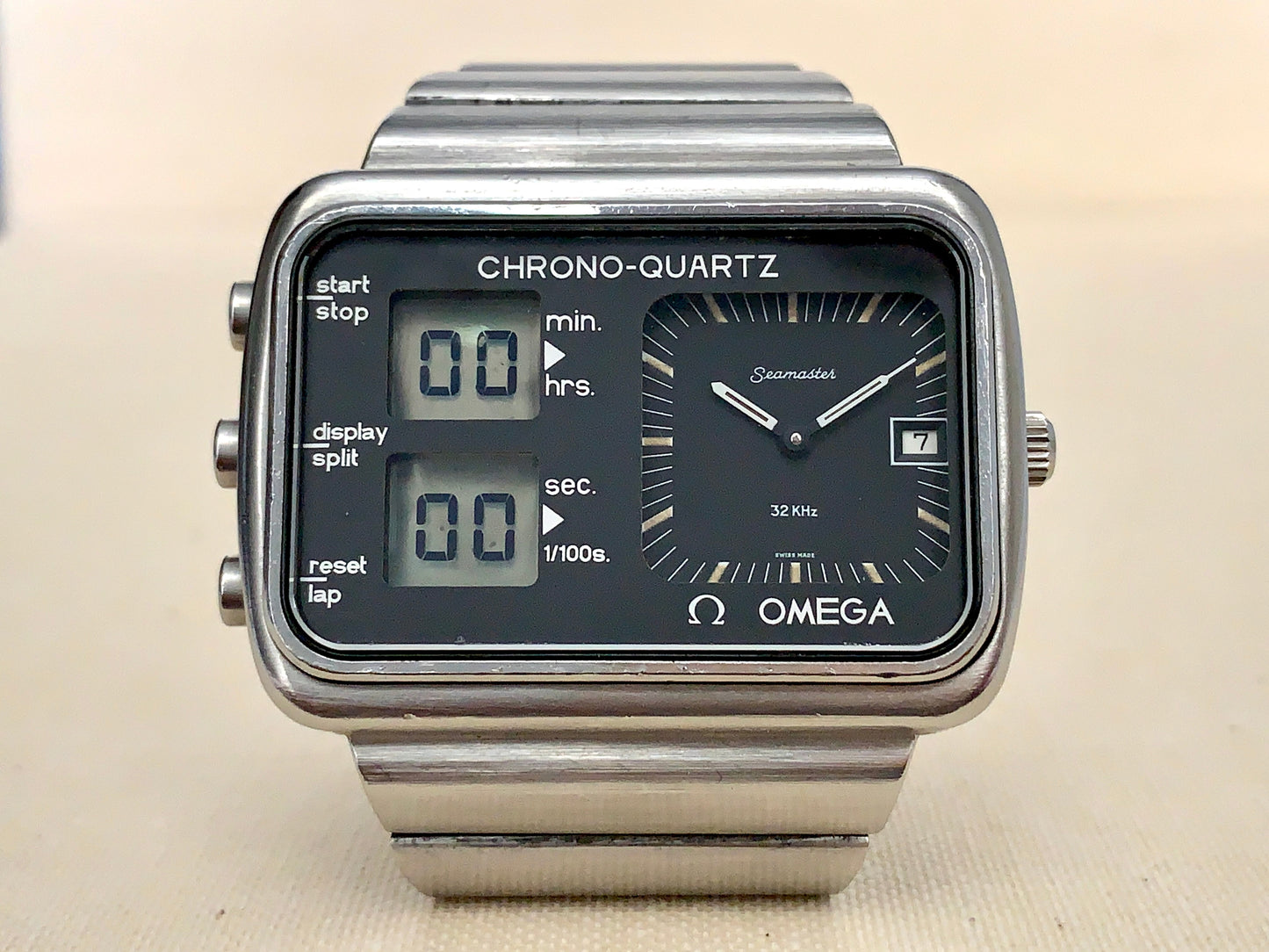 Vintage 1970s Omega Seamaster Gorgeous Patina Chrono-Quartz Watch 396.0839