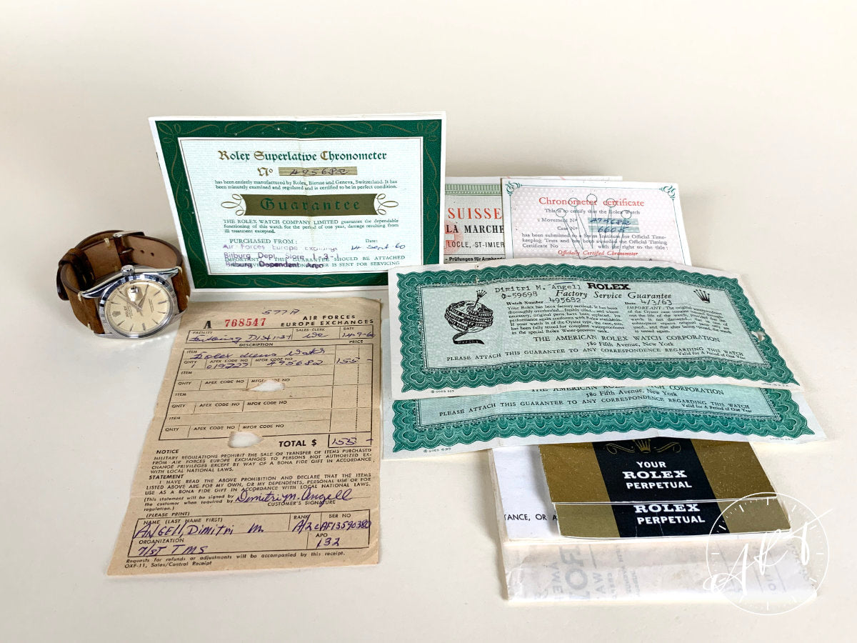 1959 Rolex Oyster Perpetual Datejust Cream Tropical Dial SS Watch 6605 w/ Paper