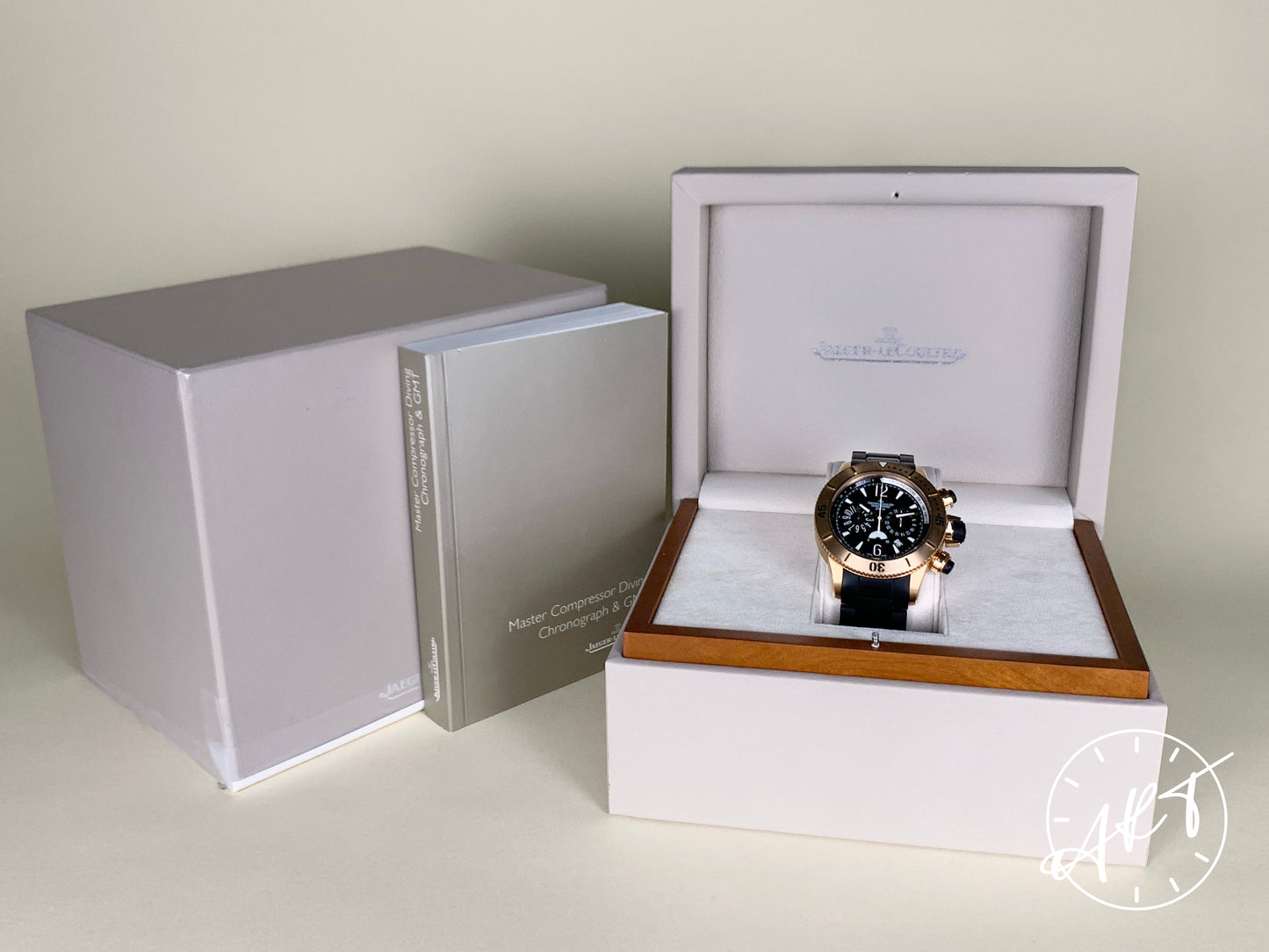 Jaeger-LeCoultre Master Compressor Chrono Black Dial 18K RG Watch 160.2.25 w/Box