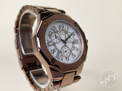 Savina Rhine Stone Chronograph Mother of Pearl Dial SS Quartz Watch w/ B&P