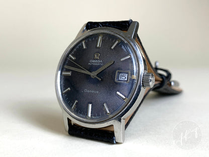 Vintage Omega Geneve Cal 565 Blue Tropical Dial SS Auto Watch 166.07