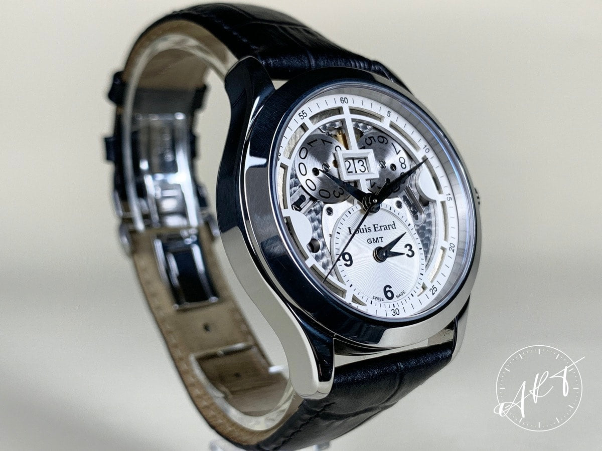 Louis Erard 1931 Dual Time Grande Date White Dial SS Auto Watch 94205 w/ B&P