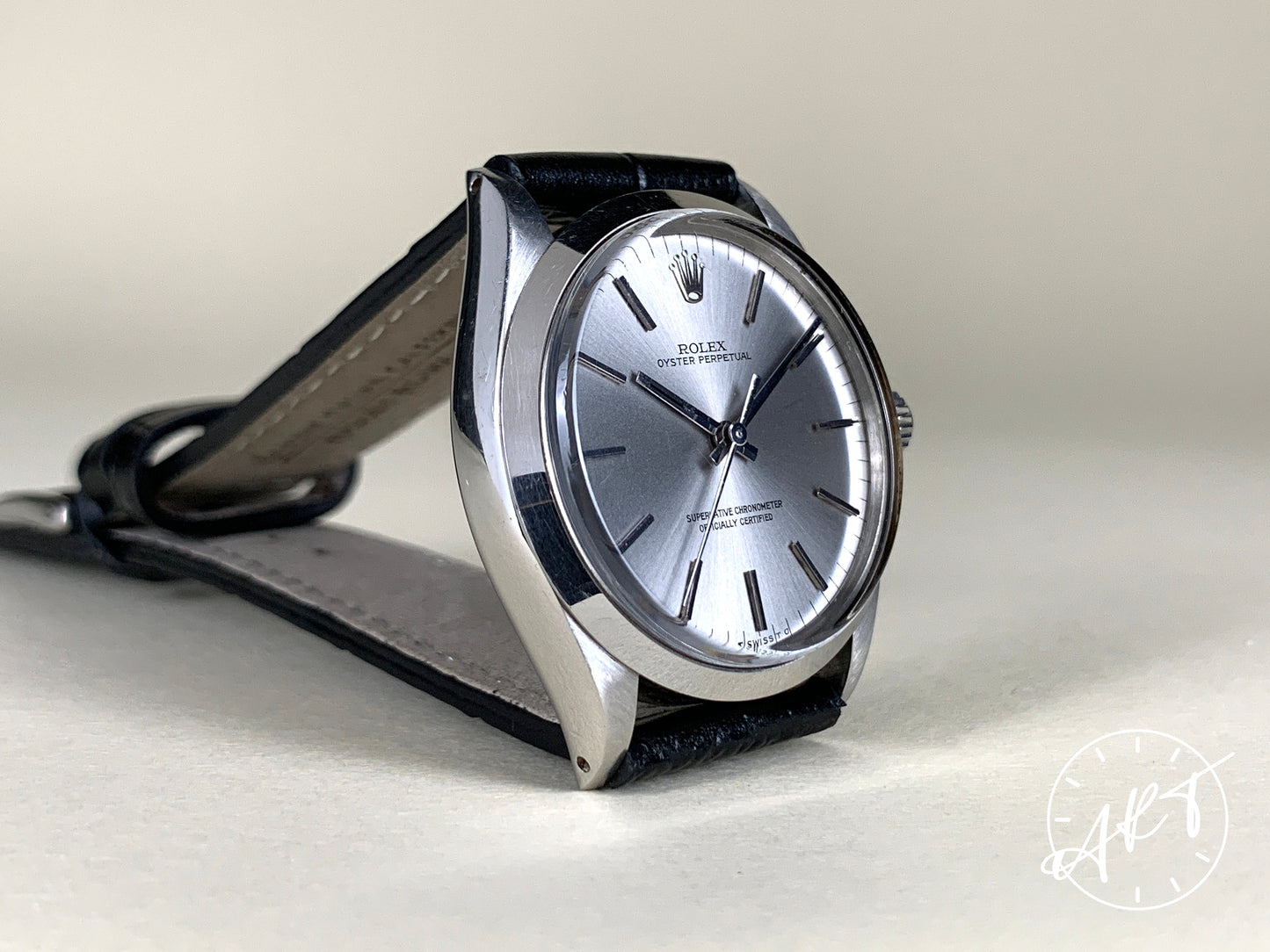 1972 Rolex Oyster Perpetual 34 Silver Sigma Dial SS Auto Watch 1002 w/ Paper