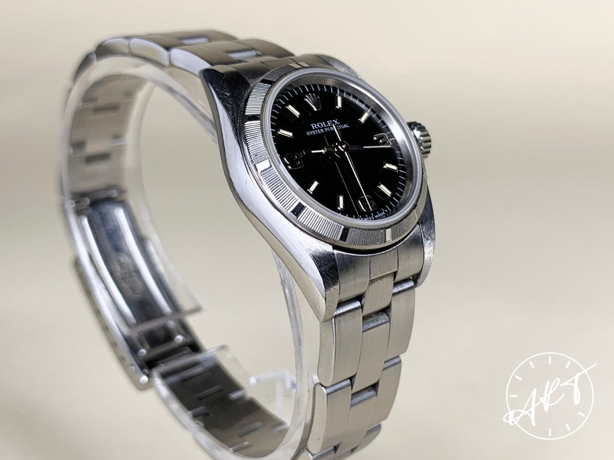 1997 Rolex Oyster Perpetual Black T Dial Ladies Watch 67230 w/ Paper + Receipt