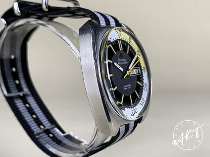 1970s Accutron Snorkel Yellow & White Bezel Multicolor Dial Tuning Fork Watch