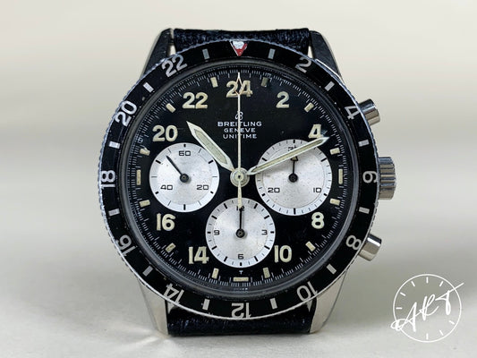 1969 Breitling Top Time Chrono Reverse Panda 24H Dial Pilot Watch 1765 *USED BY MILITARY*