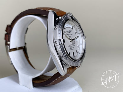 Breitling Headwind Day-Date Silver Dial 18K WG Auto Pilot Watch J45355 w/ B&P