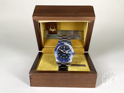 1970s Accutron Snorkel Blue/White Bezel Black Dial Tuning Fork Euro Edition Watch