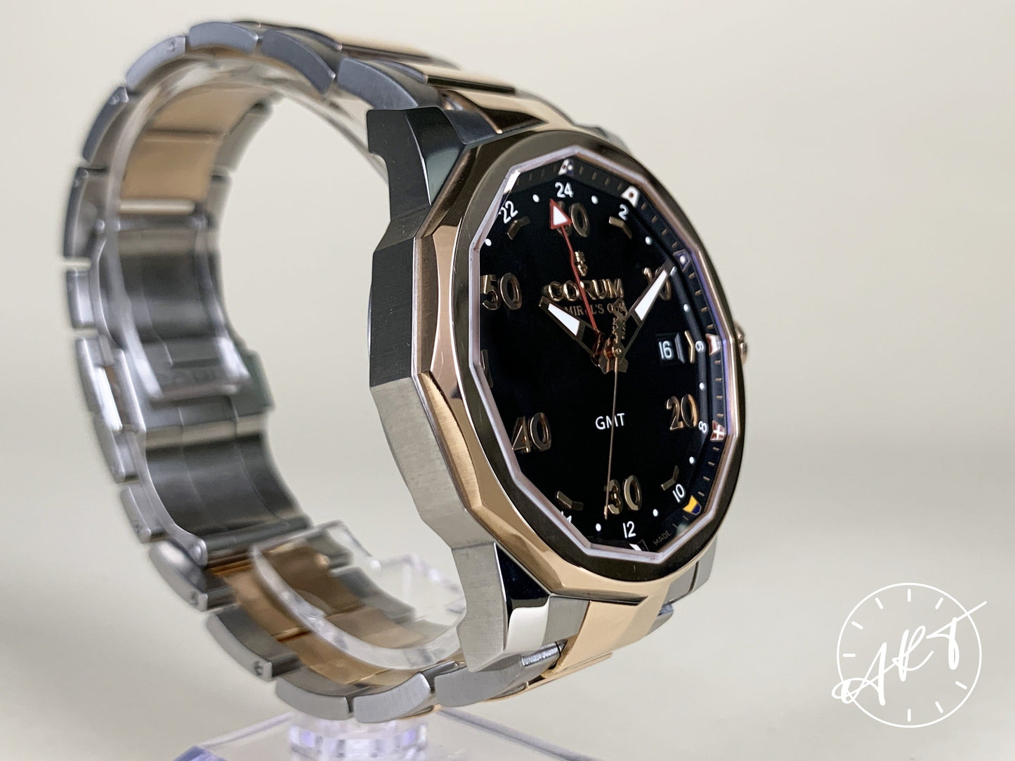 Corum Admiral's Cup GMT RG Bezel Black Dial 18K RG & SS Watch BP