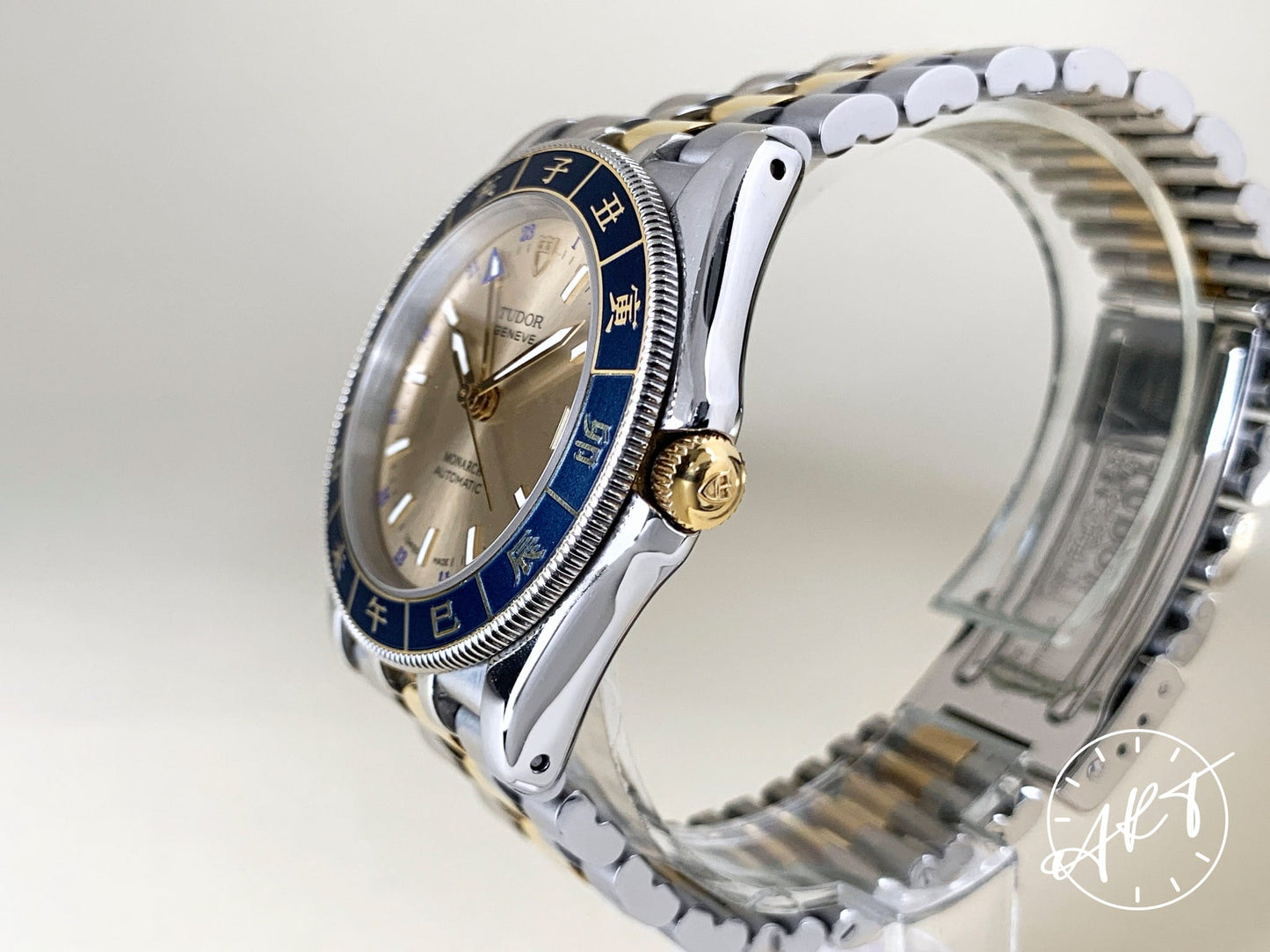 Tudor Monarch Chinese Zodiac Bezel Champagne Dial 18K Gold & SS Watch 38183 BP