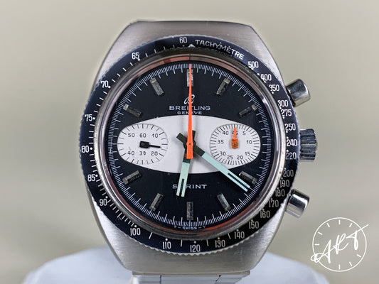 Vintage 1969 Breitling Sprint Chrono Black & White Surfboard Dial Watch 2214
