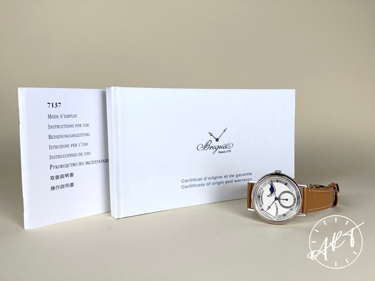 Breguet Classique Moonphase Silver Dial 18K WG Auto Watch 7137BB w/ Paper