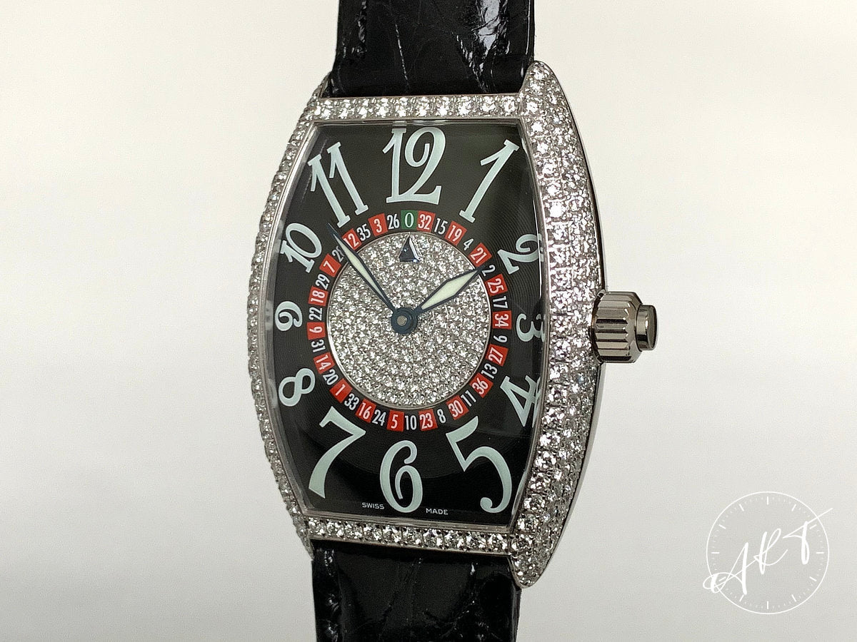 Franck Muller Cintree Curvex Black Roulette Dial 18K WG Watch 5850