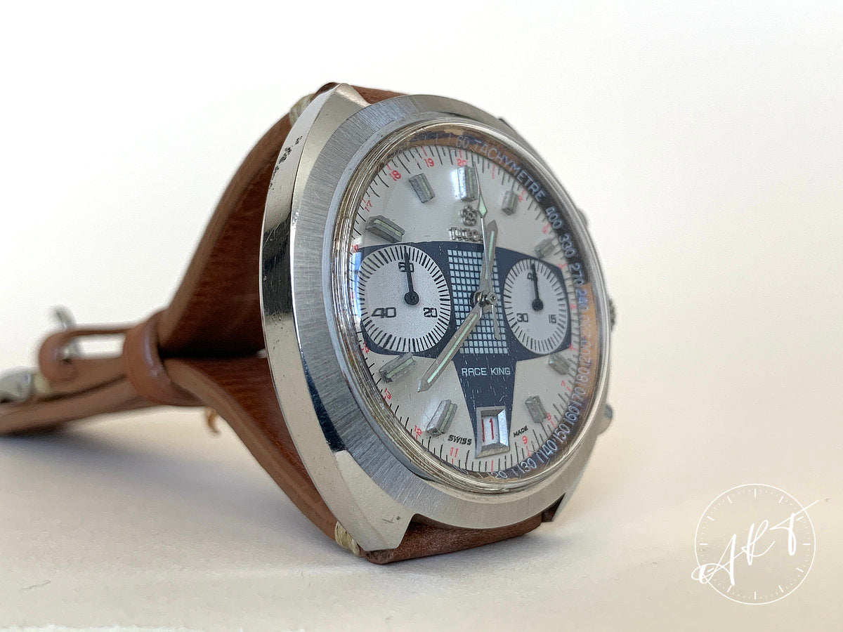 Vintage 1970s Titoni Race King Val 7734 Chrono Blue & Silver Racing Dial Watch