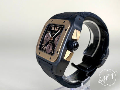 Cartier Santos 100 XL Chrono Black Dial 18K RG & Titanium Auto Watch 3104 w/ B&P