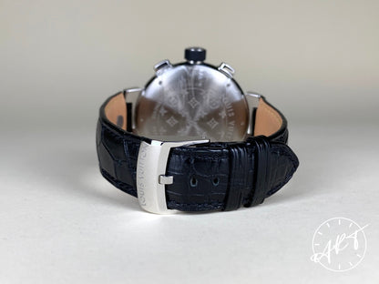Louis Vuitton Tambour Volez Flyback Chrono Black & Silver Dial Ltd Watch Q1028 BP