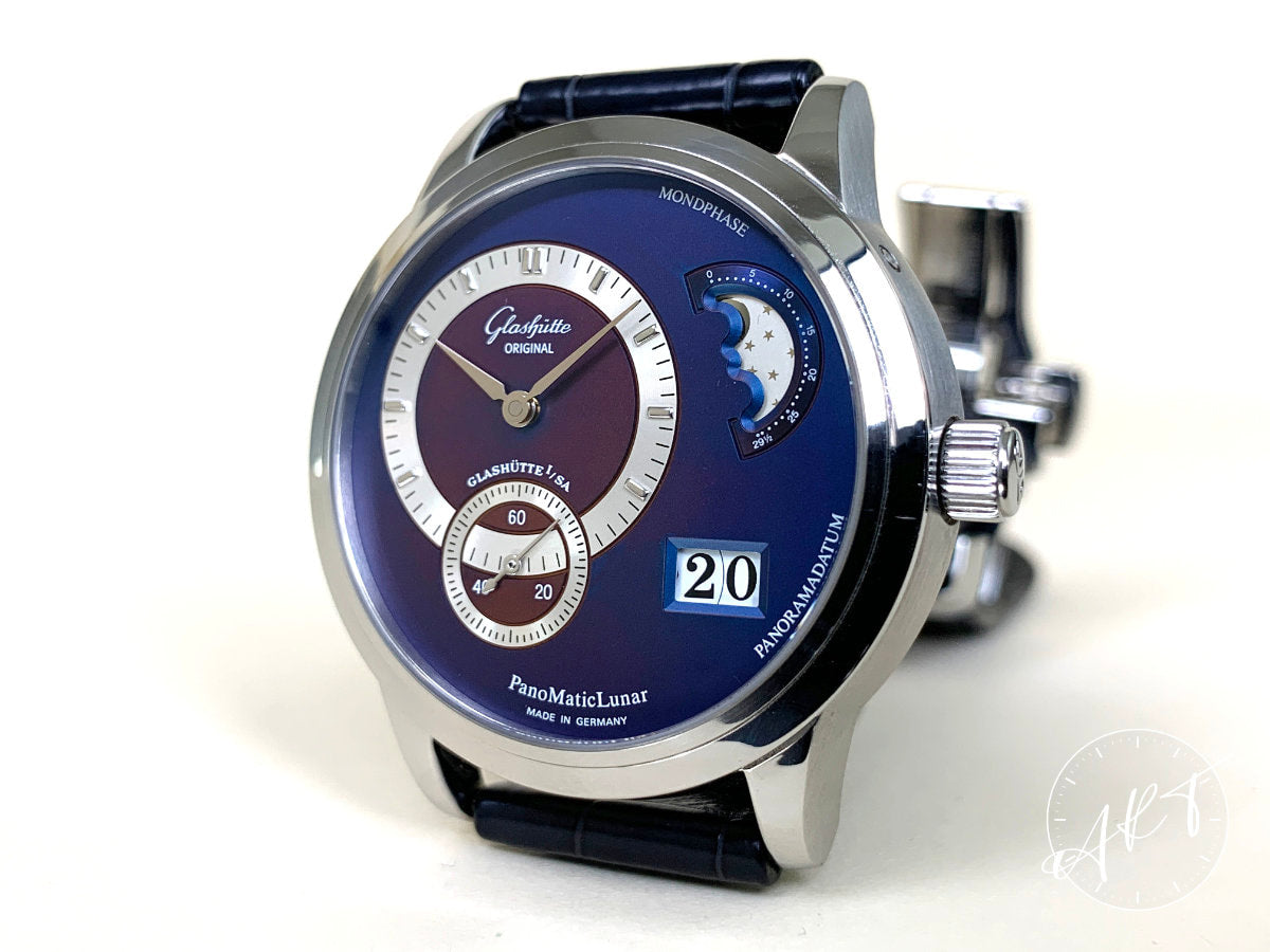 Glashütte Original PanoMaticLunar Blue Dial Stainless Steel Auto Watch w/ B&P