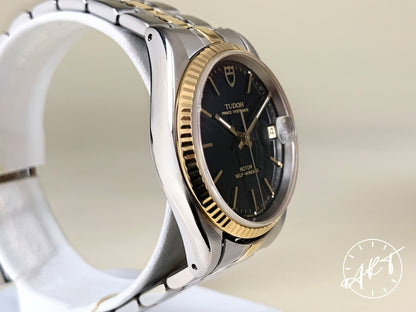 Tudor Prince OysterDate Gold Bezel Black T Dial 18K Gold & SS Ladies Watch 72033