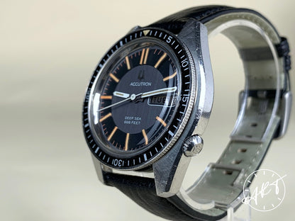Vintage 1971 Accutron Deep Sea 666 Feet Black & Gray Dial SS Tuning Fork Watch
