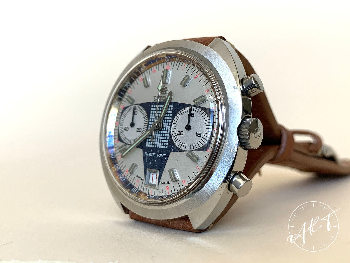 Vintage 1970s Titoni Race King Val 7734 Chrono Blue & Silver Racing Dial Watch