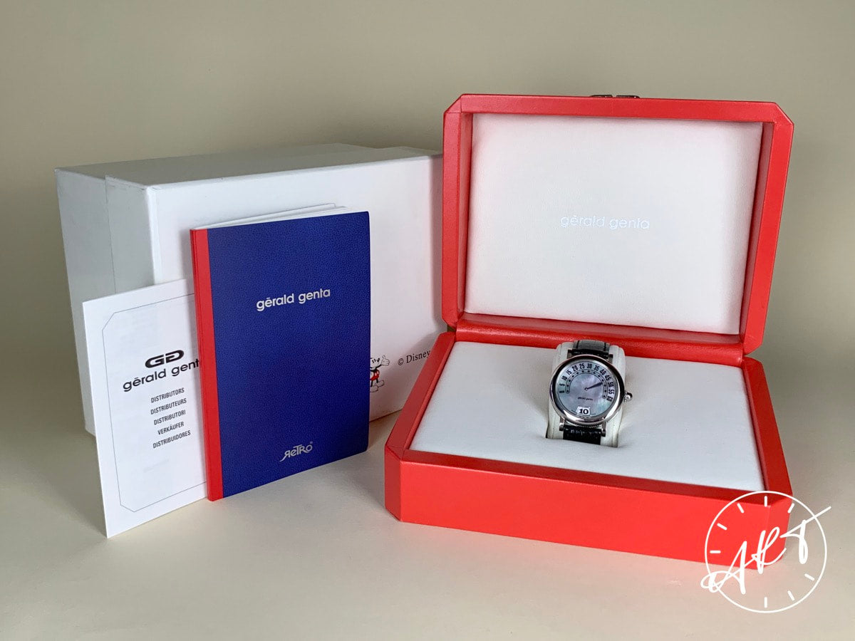 Gerald Genta Retro Classic Jumping Hour MOP Mother of Pearl Dial Watch w/Box
