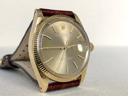1978 Rolex Oyster Perpetual Date Brown Sigma Dial 14K Gold Watch 1503 *SERVICED*