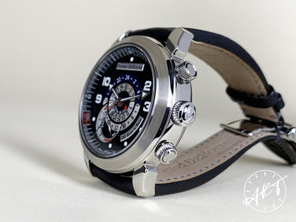 NEW Pierre DeRoche Grandcliff GMT Black & Silver Dial SS Auto Watch w/ B&P