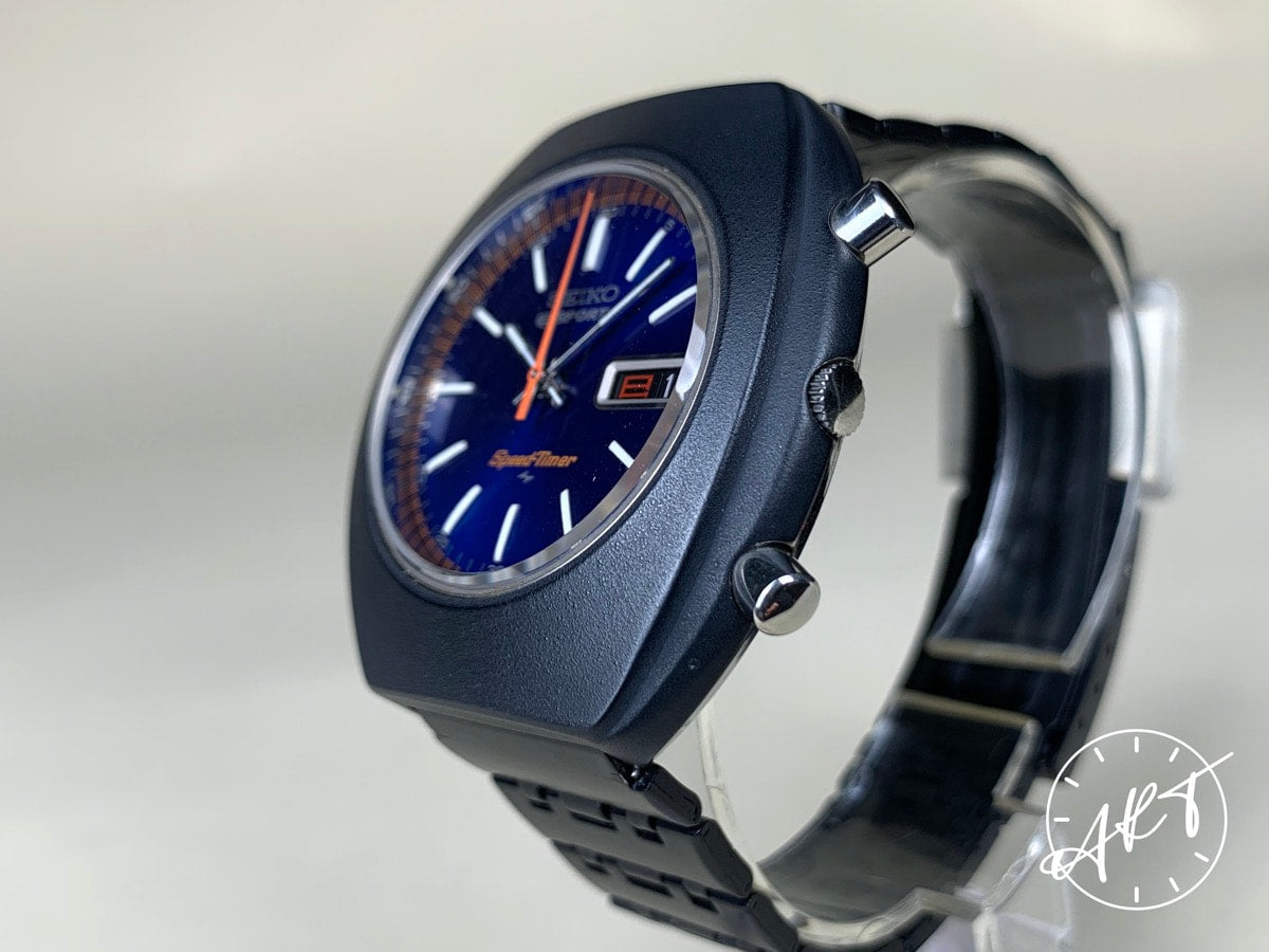 NOS Vintage Seiko Speedtimer Blue Dial PVD SS Auto JDM Watch 7017-7000 w/ Box