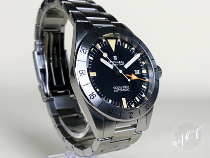 Steinhart Ocean Vintage GMT Black Dial Stainless Steel Auto Diver Watch w/ B&P