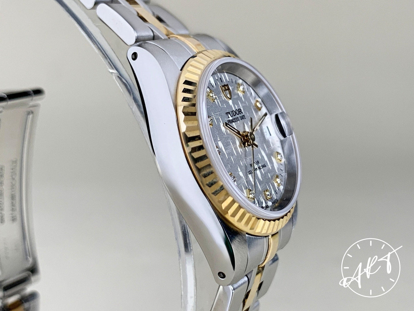 NEW Tudor Princess OysterDate Linen Diamond Dial 18K Gold & SS Watch 92413 BP