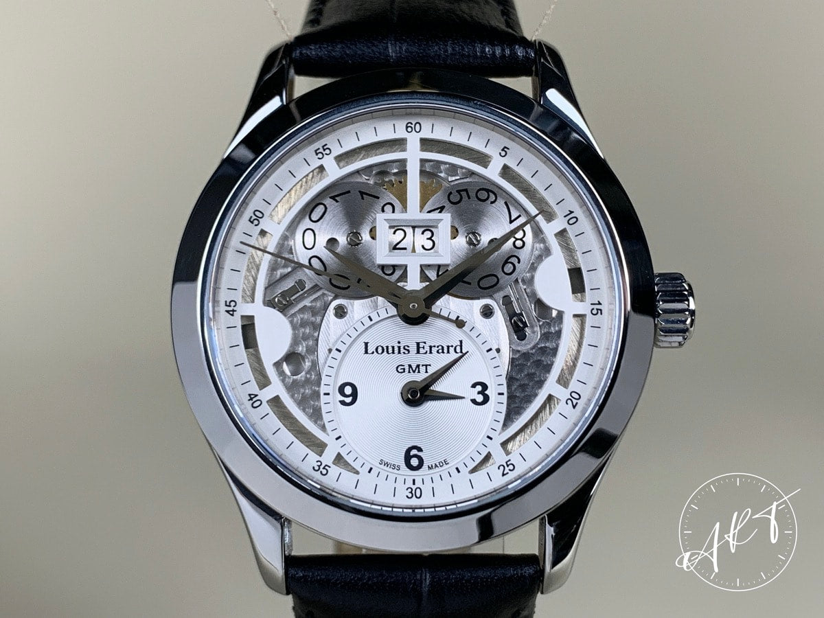 Louis Erard 1931 Dual Time Grande Date White Dial SS Auto Watch 94205 w/ B&P
