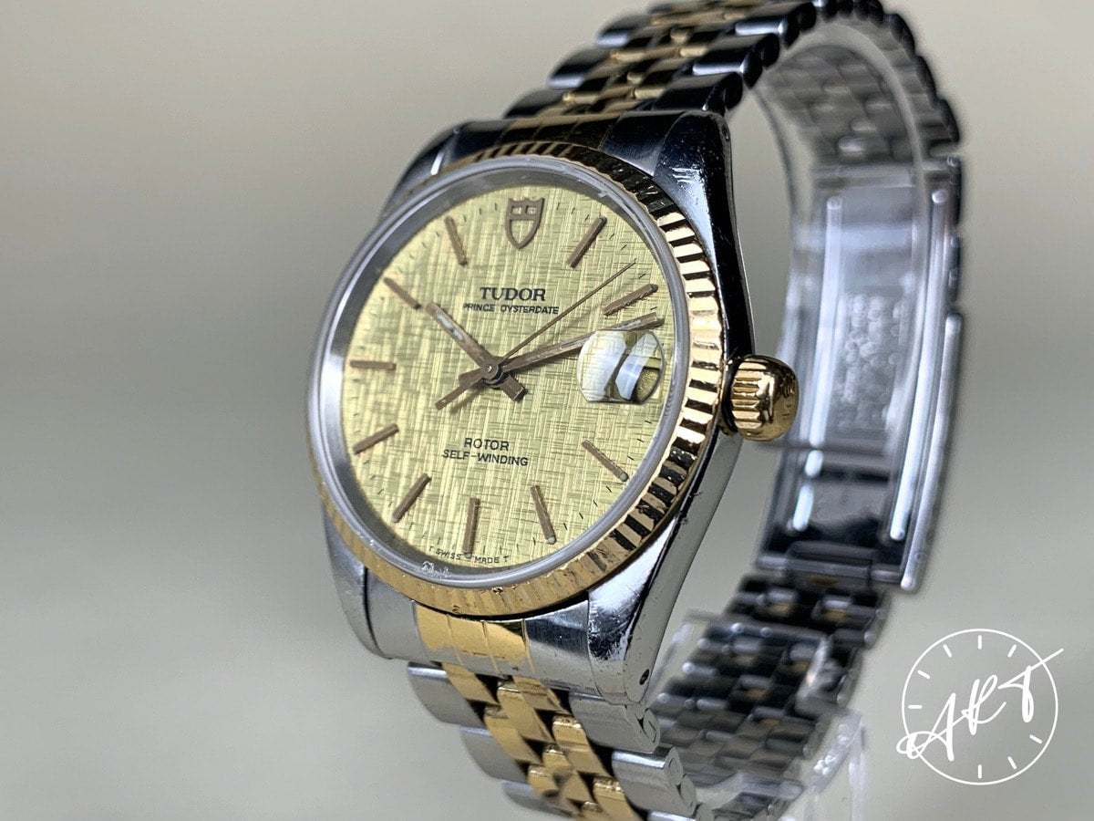 1995 Tudor Prince Date Champagne Linen Dial Gold Plated & SS Watch 72033