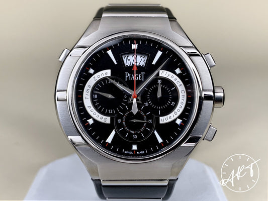 Piaget Polo FortyFive Flyback Chrono GMT Black Dial Titanium Watch G0A34002 BP