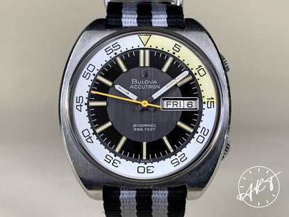 1970s Accutron Snorkel Yellow & White Bezel Multicolor Dial Tuning Fork Watch