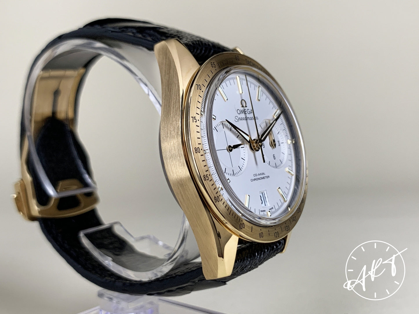 Omega Speedmaster '57 Cal 9301 Chrono Silver Dial Gold 18K Gold Auto Watch w/ BP