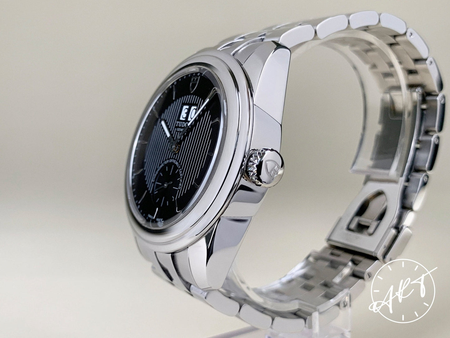 Tudor Glamour Double Date Big Date Black Dial SS Auto Watch 57100 w/ Box
